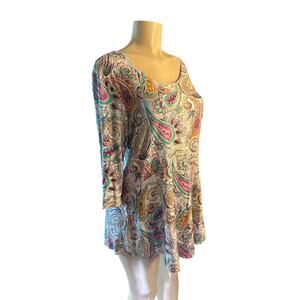 Women L Salaam Floral Paisley Blouse Knit Shirt Tunic Top Rayon Stretch Jersey